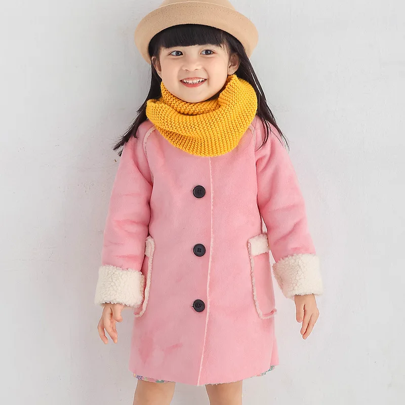 Пальто для маленьких девочек 2, 3, 4, 5, 6, 7 лет толстые теплые осенне-зимние детские куртки розовая длинная Стильная верхняя одежда с круглым вырезом для детей Топы