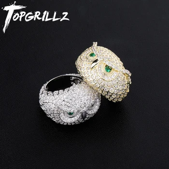 

TOPGRILLZ Owl Animal Ring Iced Out Cubic Zircon Gold Silver Color Personality Hip Hop Jewelry For Men Women
