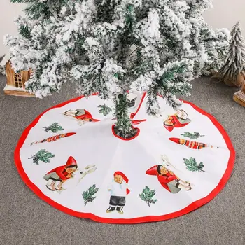 

Boys Girls Rabbit Print Christmas Tree Skirt Apron Cover Soft Short Plush Floor Mat Carpet Home Party Xmas Tree Decoration