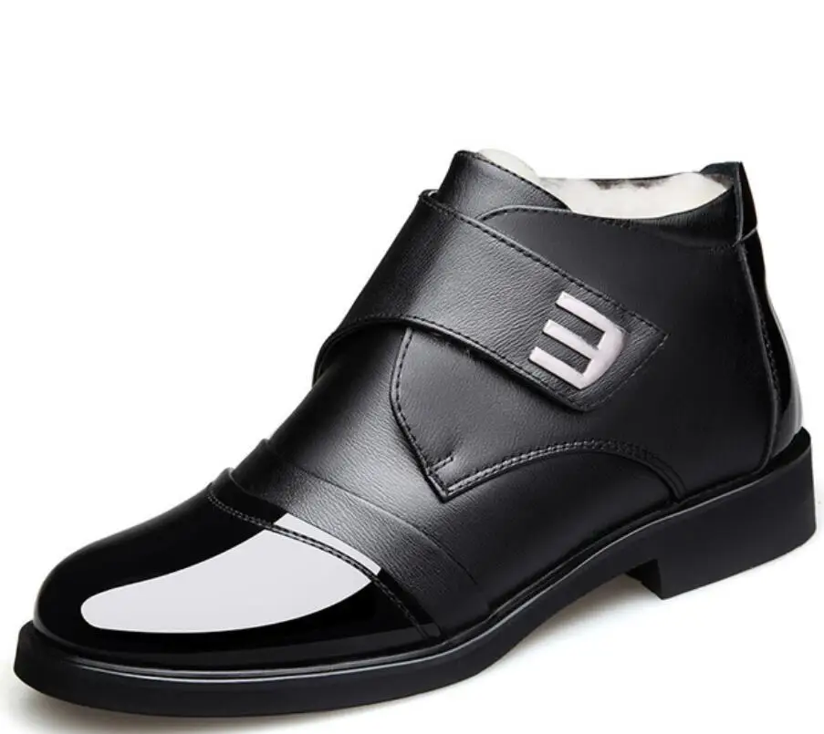 Зимние мужские ботинки из натуральной кожи, высокое качество, толстая шерсть, мужские очень теплые зимние ботинки, оксфорды, мужские Нескользящие хлопковые ботинки - Цвет: black