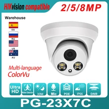 Hikvision compatível ip dome câmera colorvu 8mp poe embutido mic h.265 onvif ir distância 30m detecção de movimento ip66 à prova dwaterproof água