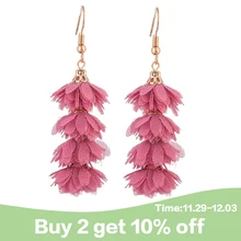 Модные длинные серьги с бахромой в виде цветка из Ткани в стиле бохо, Висячие висячие серьги ручной работы с кисточками, женские очаровательные вечерние ювелирные изделия на свадьбу, подарок