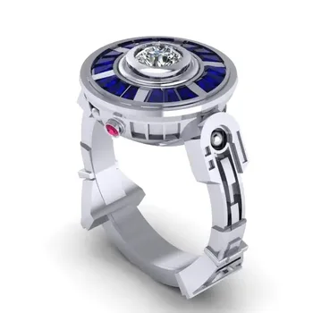 

POFUNUO New Luxury Exquisite Star Wars Robot UFO Shape Geometric Jewelry Ladies Engagement Wedding Valentine's Day Gift Ring
