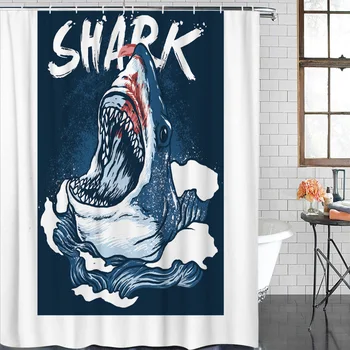 

Bathroom Curtain Animal Shark Surf Waterproof Fabric Shower Curtain Home Bathroom Decoration Shower Curtains