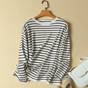 

2019 autumn women sweater and pullovers striped loose casual all match long-sleeved lady pulls outwear tops