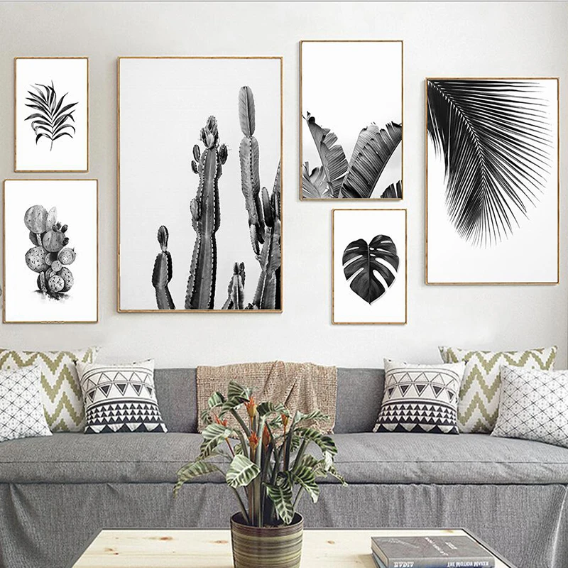 Картина с черно-белыми растениями в скандинавском стиле настенные плакаты и