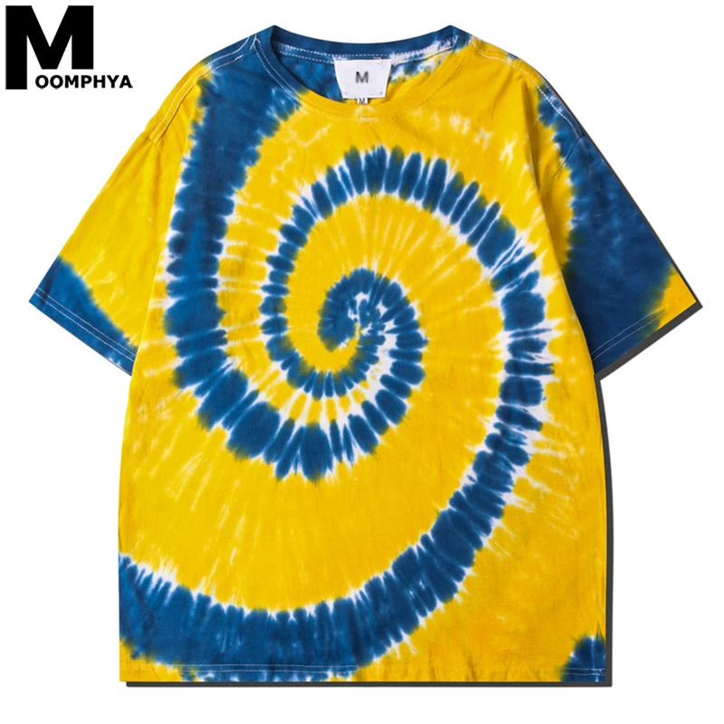 Moomphya 2020 Tie-Dye Harajuku Oversized T Shirt Men Streetwear Spiral Pattern T-shirt Hip Hop Tee Cotton Summer Top | Мужская одежда