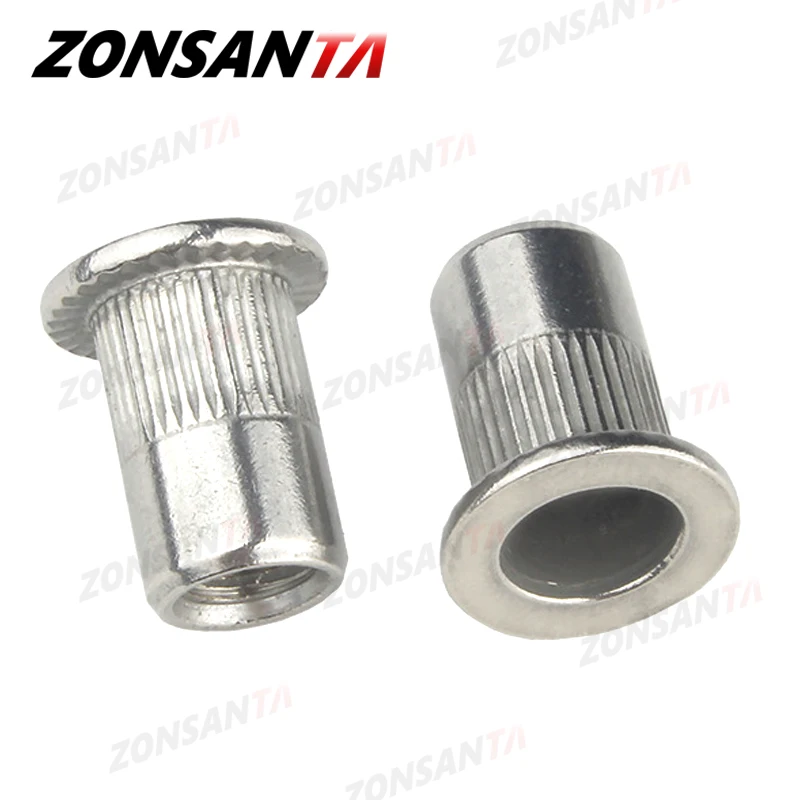 ZONSANTA 리벳 너트 304, 스테인리스 스틸 M4 M5 M6 M8 M10 리벳 너트, 플랫 헤드 스레드 리벳 인서트 너트서트 캡, 천공 리벳 너트