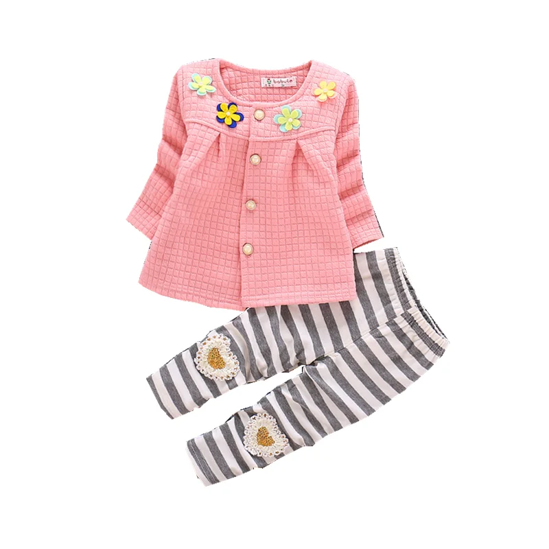 

Spring Autumn Children Fashion Clothes Baby Girls Pringt Striped Jacket Pants 2Pcs/sets Kids Infant Clothing Toddler Tracksuit