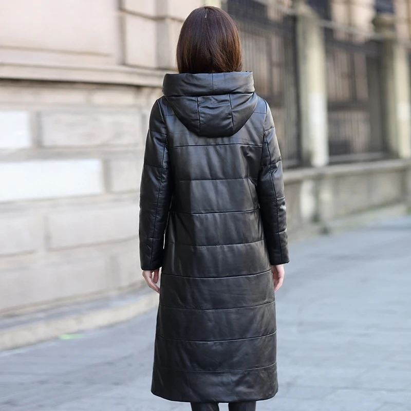 

Women 2020 Genuine Leather Jacket Long Duck Down Coats Hooded Warm Winter Real Sheepskin Coat Female Plus Size B0309