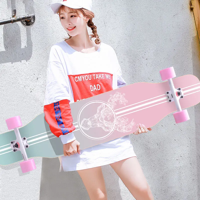 Beginners, Children, Adults, 110cm Double Rocking Longboard, Magnesium Alloy Maple Board, Mute Bearing Longboard Skateboard