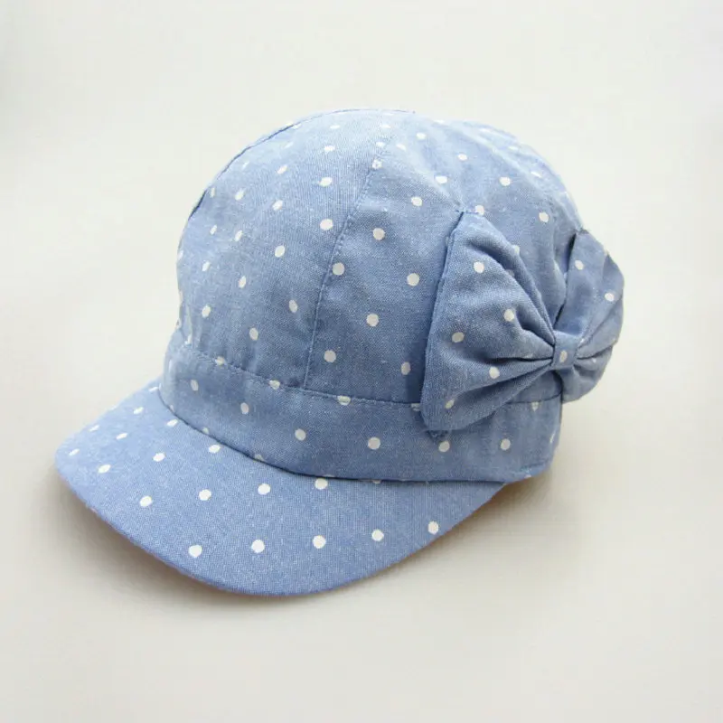 Light Blue Cowboy Polka Dot Bow Girl Star Cap Child Peaked Cap Child Visor