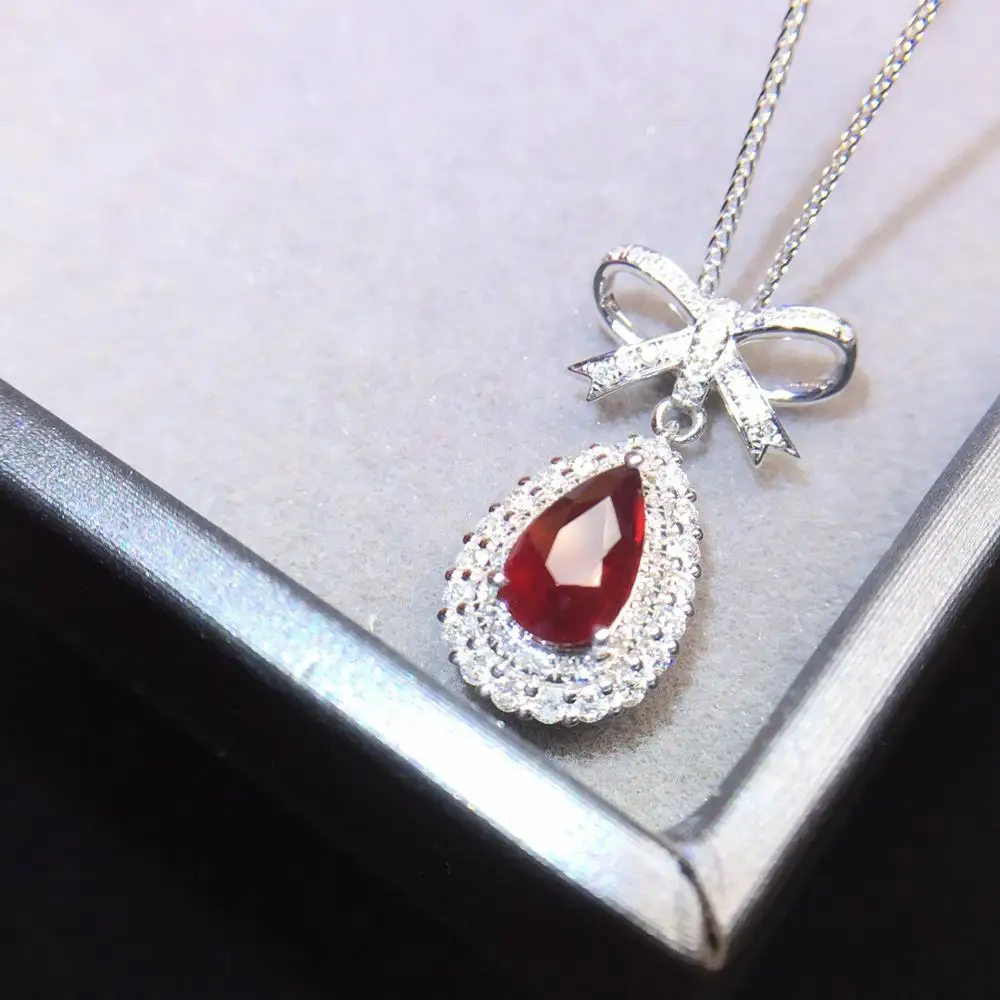 Ruby Pendant Fine Jewelry Real 18K Gold AU750 Natural Unheat Red Ruby Gems 1.0ct Diamond Pendant Gemstone Necklaces for Women