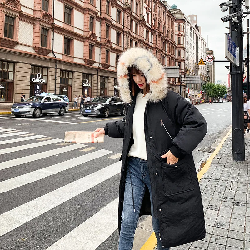 

2019 Winter New Style Korean-style down Jacket Women's Mid-length Large Fur Collar Slim Fit Slimming Thick Coat off Season Speci