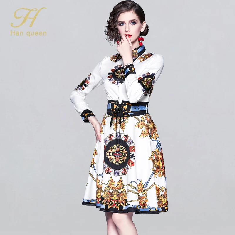 H Han queen, винтажное, с принтом, элегантное, офисное платье, для женщин,, зима, тонкая, на шнуровке, подиум, платья для вечеринок, длина до колен, Vestidos, повседневное