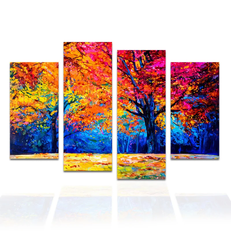 

4 Pieces Autumn Forest Poster Wall Art Abstract Landscape Print Canvas Art Modern Style Picture Living Room Home Decor