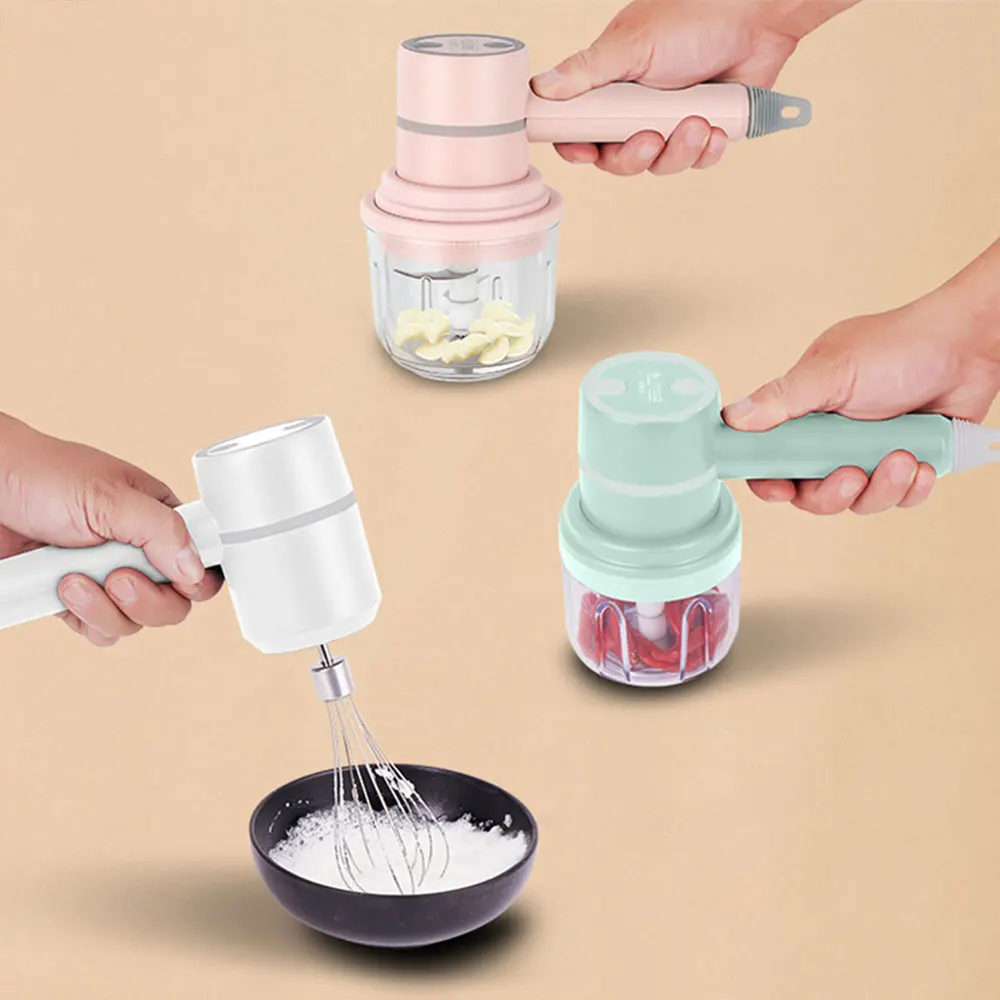Usb 2 In 1 Wireless Electric Garlic Chopper Whisk Egg Beater With Stirring Rods Kitchen Handheld Mixer