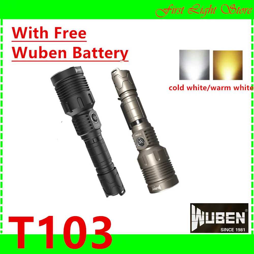 T103 WUBEN flashight с батареей белый светильник или теплый светильник