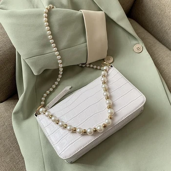 

Stone Pattern Pearl Shoulder Belt PU Leather Crossbody Bags For Women 2020 Simple Shoulder Handbags Female Cross Body Bag