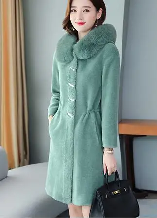 like picture Новинка года; зимнее женское пальто из овечьей шерсти; пальто из зернистой шерсти; тонкое длинное пальто с капюшоном из лисьего меха; теплые парки - Цвет: like picture