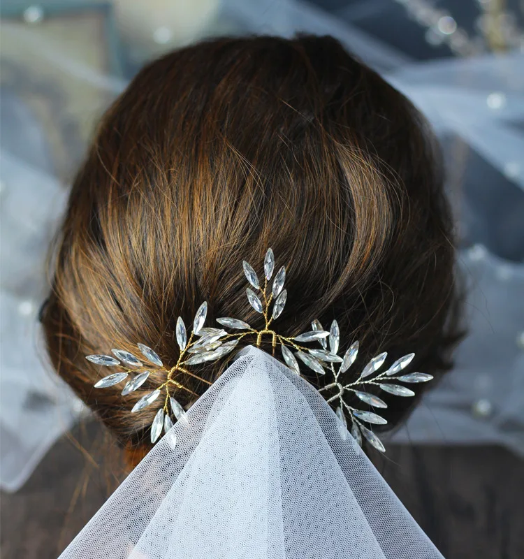 Vintage Gold Silver Rhinestones Three Hair Pins Set Wedding Classic Headwear Bride Evening party Hair Accessories for women