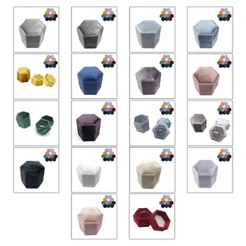 

Hexagon Velvet Ring Box Single Ring Display Holder with Detachable Lid Ring Box Holder for Valentine's Day(IS47)