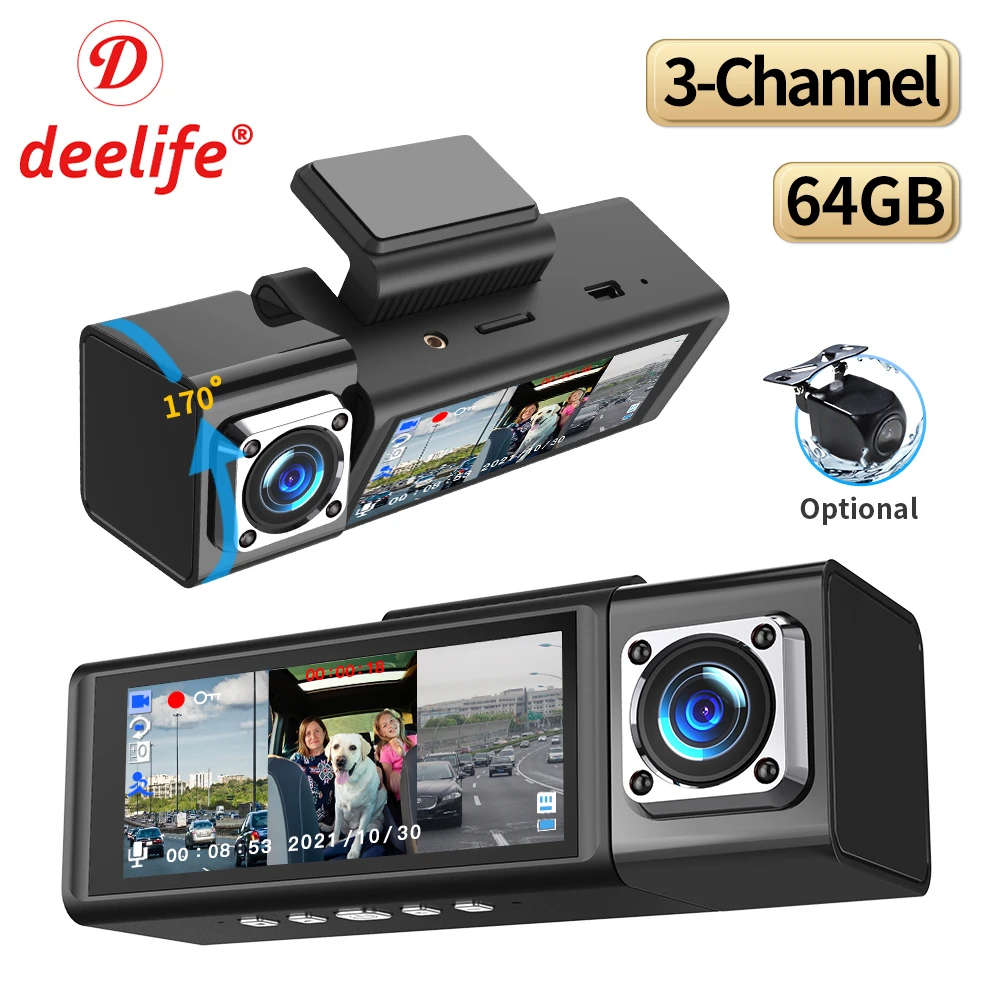 garmin gps for trucks Deelife 3 Channel Dash Cam Three Way Video Recorder Car DVR Camera Front Inside Rear Registrator with Interior Lens Dashcam car navigation