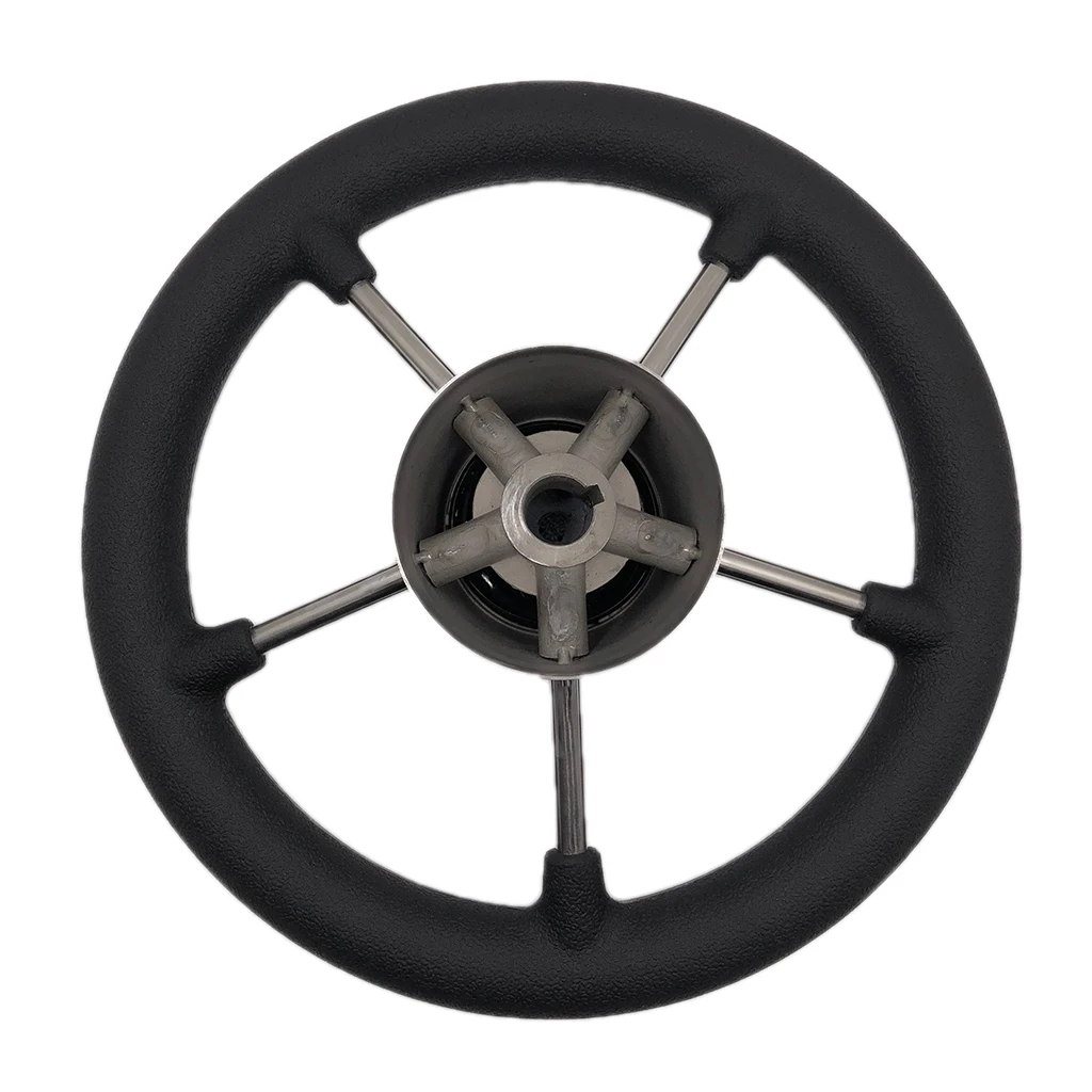 5-Spoke 13-1/2 Inch Stainless Steel Yacht Boat Steering Wheel Soft Foam Grip with Center Cap