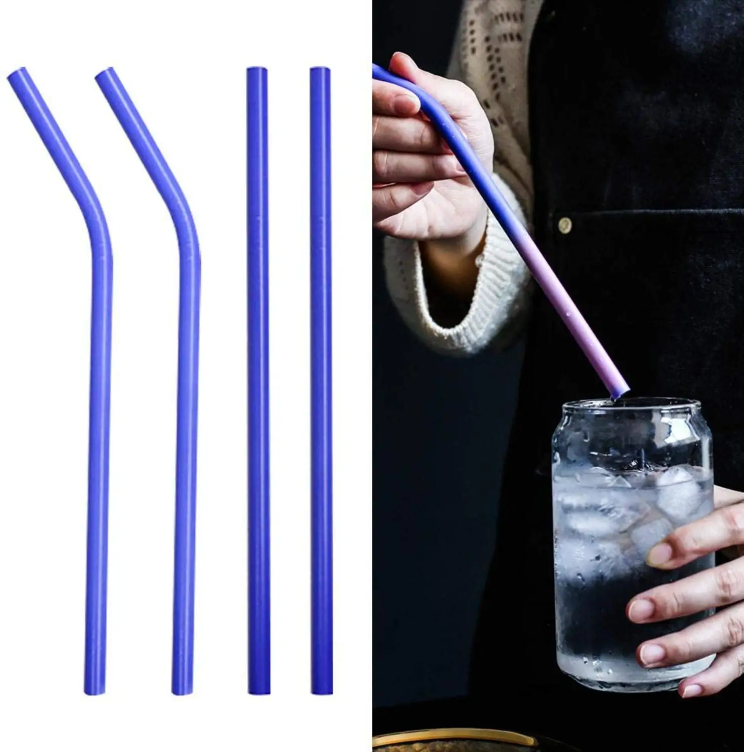 Reusable Stainless Steel Straw Induction Temperature Color Change drinking Straw with cleaner brush