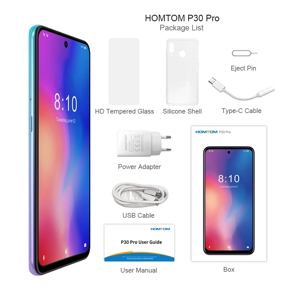 Мобильный телефон HOMTOM P30 pro, 4 ГБ, 64 ГБ, Android 9,0, 6,41 дюймов, экран incell MT6763, четыре ядра, 4000 мАч, распознавание лица, 13 МП, камера AI, смартфон