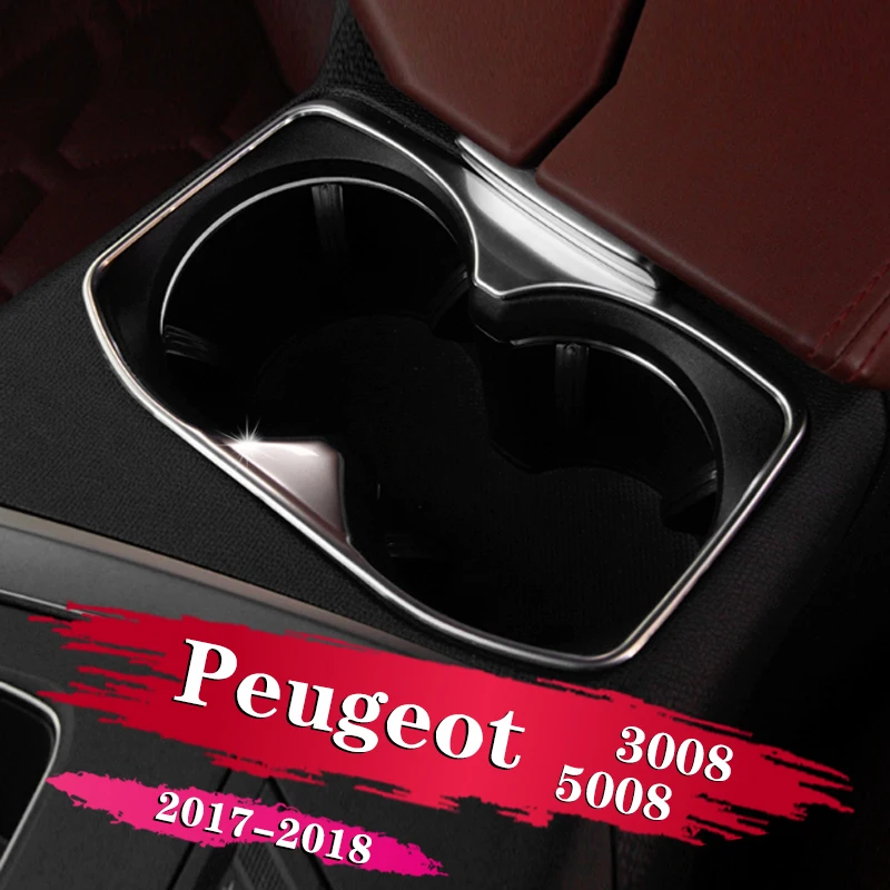 

1X Chrome Cup Holder Trim Cover Frame Center Console Molding Sticker Car Interior Decoration For Peugeot 3008 GT 5008 2017 2018