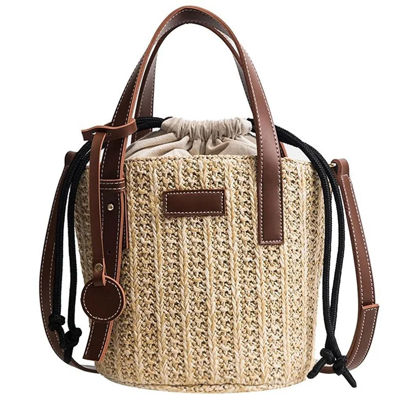 Women Straw Shoulder Bag Vintage Straw Bags Shoulder Mini Messenger Beach Casual Wicker Bag