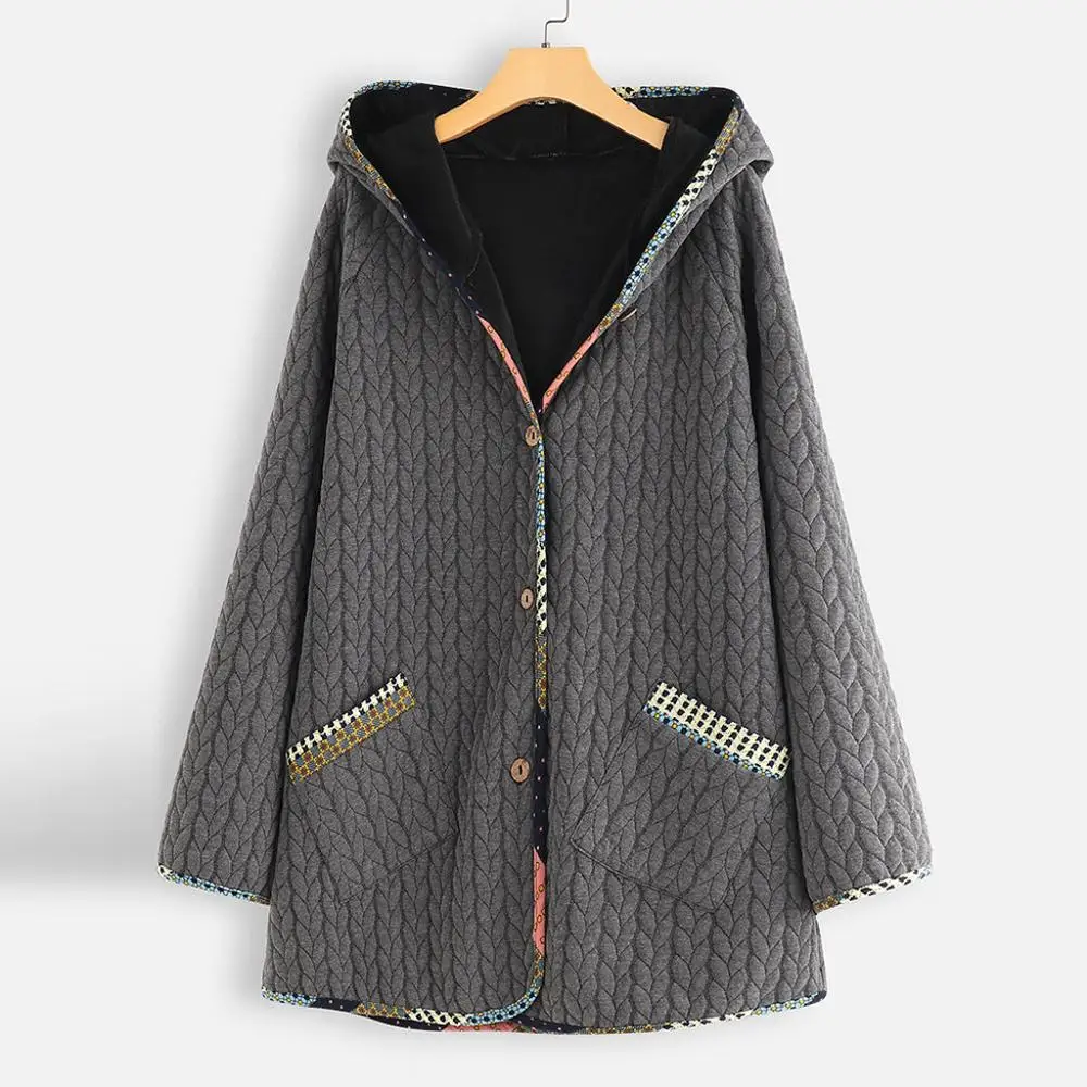 Зимняя теплая Женская винтажная куртка с капюшоном размера плюс 5XL, пальто на пуговицах с длинными рукавами, модная новинка, толстая верхняя одежда, женская одежда