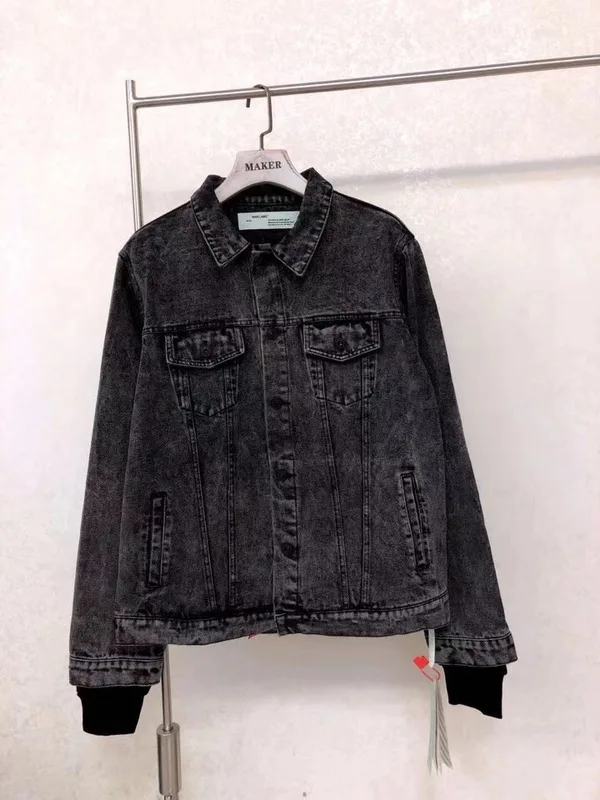 

Off-White OW Men Women Lovers models arrow Fashion Cotton Casual lapel Cardigan loose jeans Denim jacket coat clothes Sweatshirt
