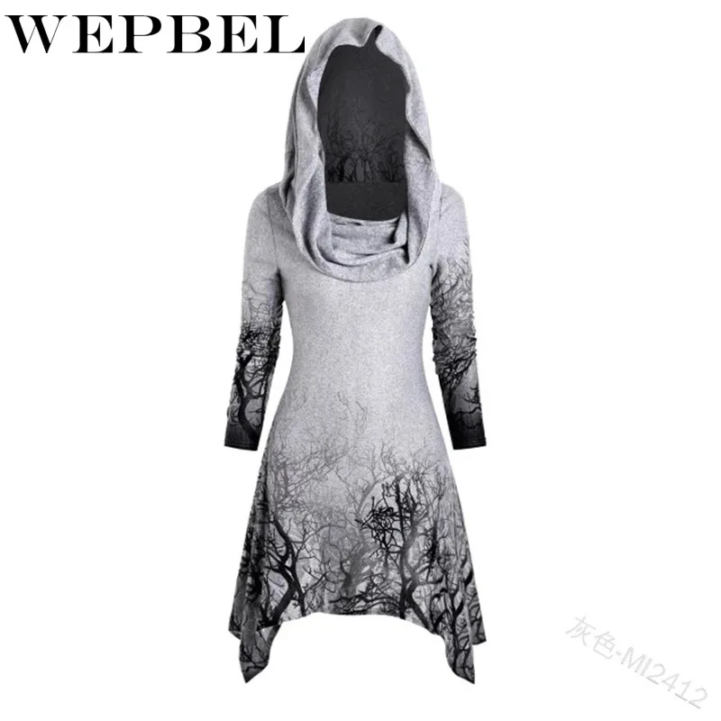 

WEPBEL Women's Casual Punk Hooded Sweatshirts Autumn Long Sleeve Printed Irregular Hooded Pullover Sweatshirts