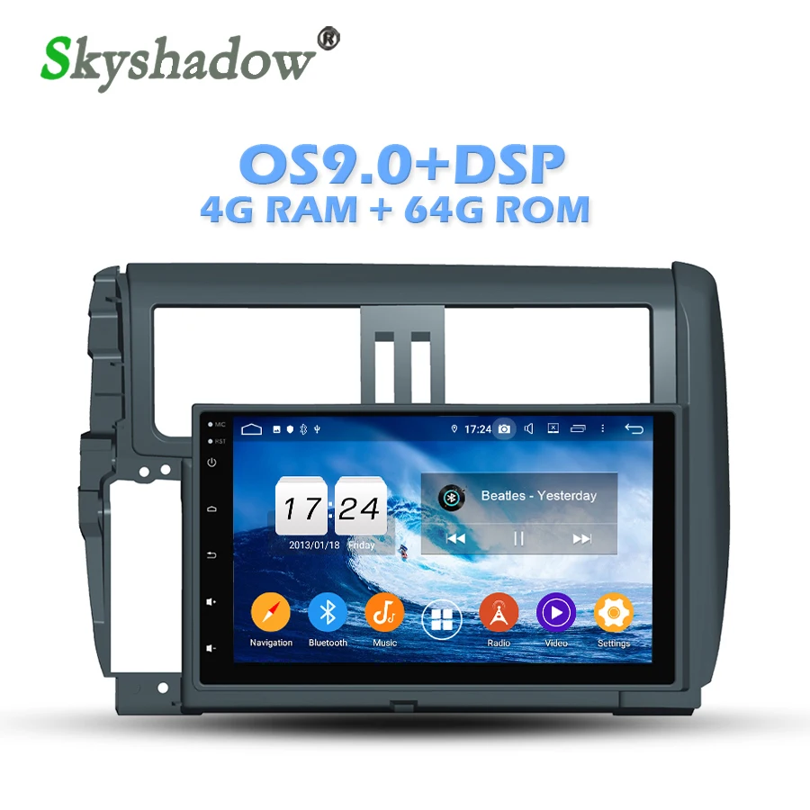 Ips DSP Android 9,0 4 Гб ОЗУ+ 64 Гб ПЗУ+ 8 ядерный автомобильный dvd-плеер Wifi Bluetooth 4,2 RDS радио gps карта для Toyota PRADO 2010-2013