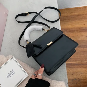 

High Quality Plush Handle Messenger Bags For Women Simple Fashion Soild Color Crossbody Bag Ladies Multipurpose Pu Leather Flap