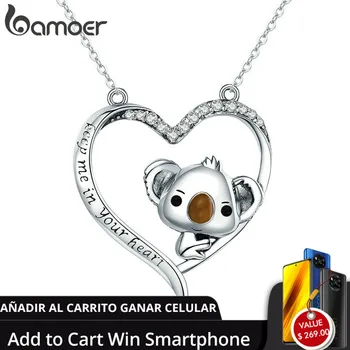 

BAMOER High Quality Real 925 Sterling Silver Lovely Koala in Heart Pendant Necklaces for Women Sterling Silver Jewelry SCN256