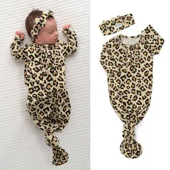 

2pcs Fashion Newborn Baby Leopard Swaddle Wrap Sleeping Bags Cute Little Baby Girls Swaddling Blanket+Headband Outfits Set