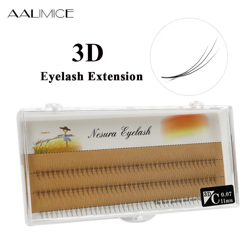 

AALIMICE 60 PCS/Box 3D Mink Eyelash Extension C Curl Russian Volume False Eyelashes Individual Lash Extensions 0.07mm Makeup