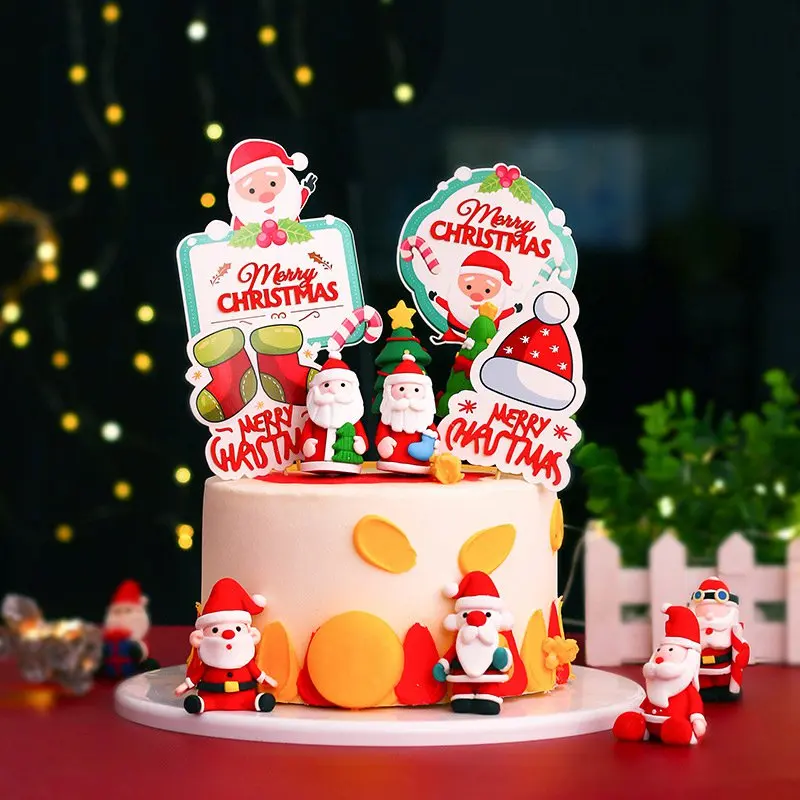 2021 Merry Christmas Cake Topper Birthday Cakes Santa Claus Cupcake Topper Merry Christmas Decor New Year Gift Natal Noel 2021