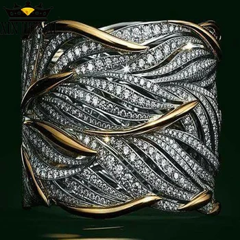 

Full Zircon Wrap Multilayer Gold Two-tone 925S Ring Men and Women Multi Stripe Golden Flash Feather Ring Luxury diamond ring