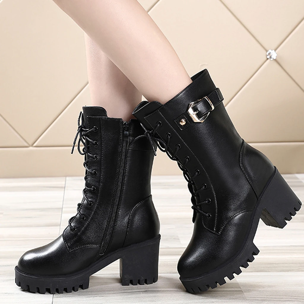 womens black ankle boots mid heel
