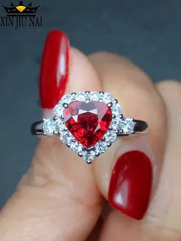 

Garnet Red Personality Ruby Red Color Zircon 925 Silver Ring Love Heart Romantic Finger Ring For Women Wedding Jewelry Bague