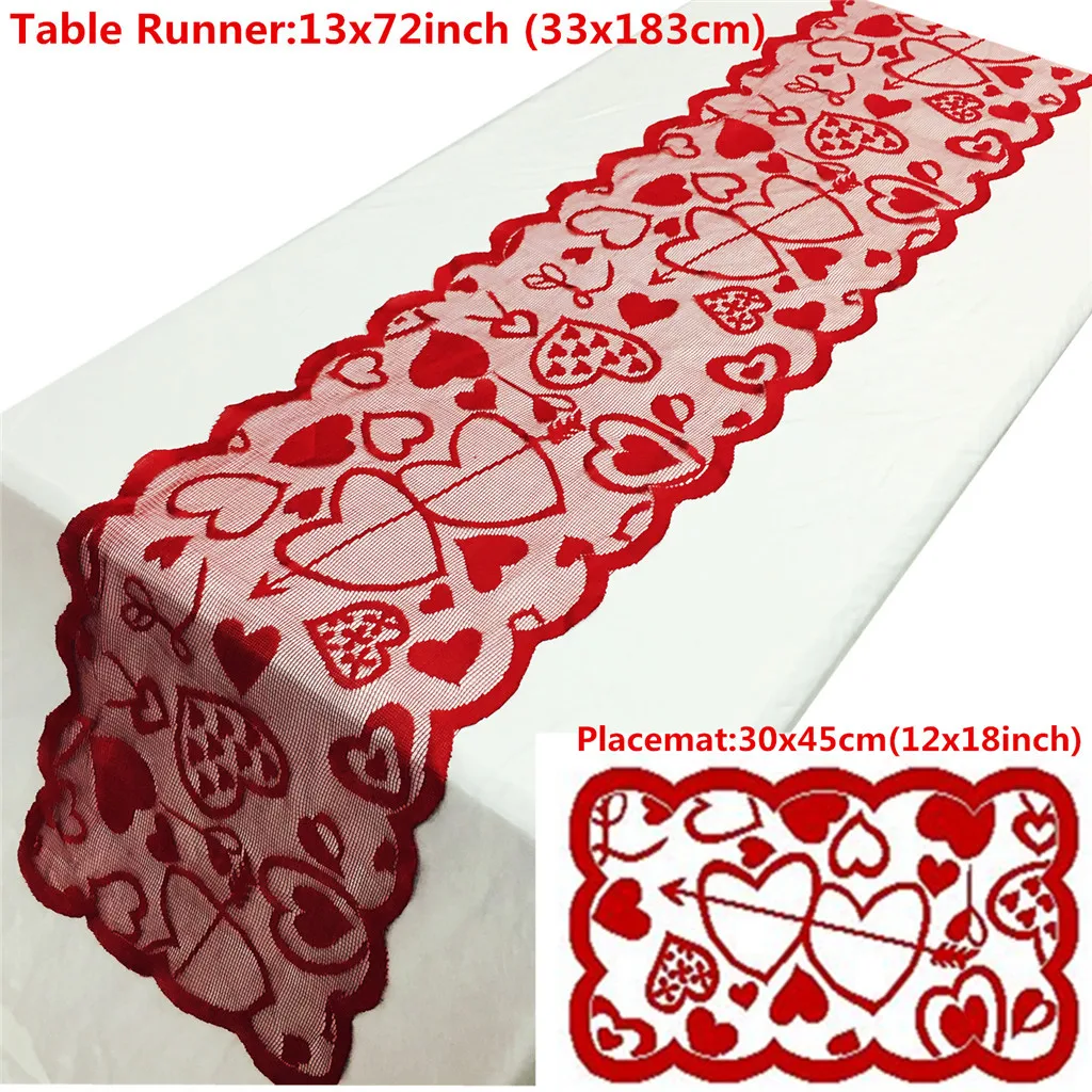 Valentine's Day Tablecloth Heart Shaped Lace Table Runners Flag Decoration Red Knitted Love Wedding | Дом и сад