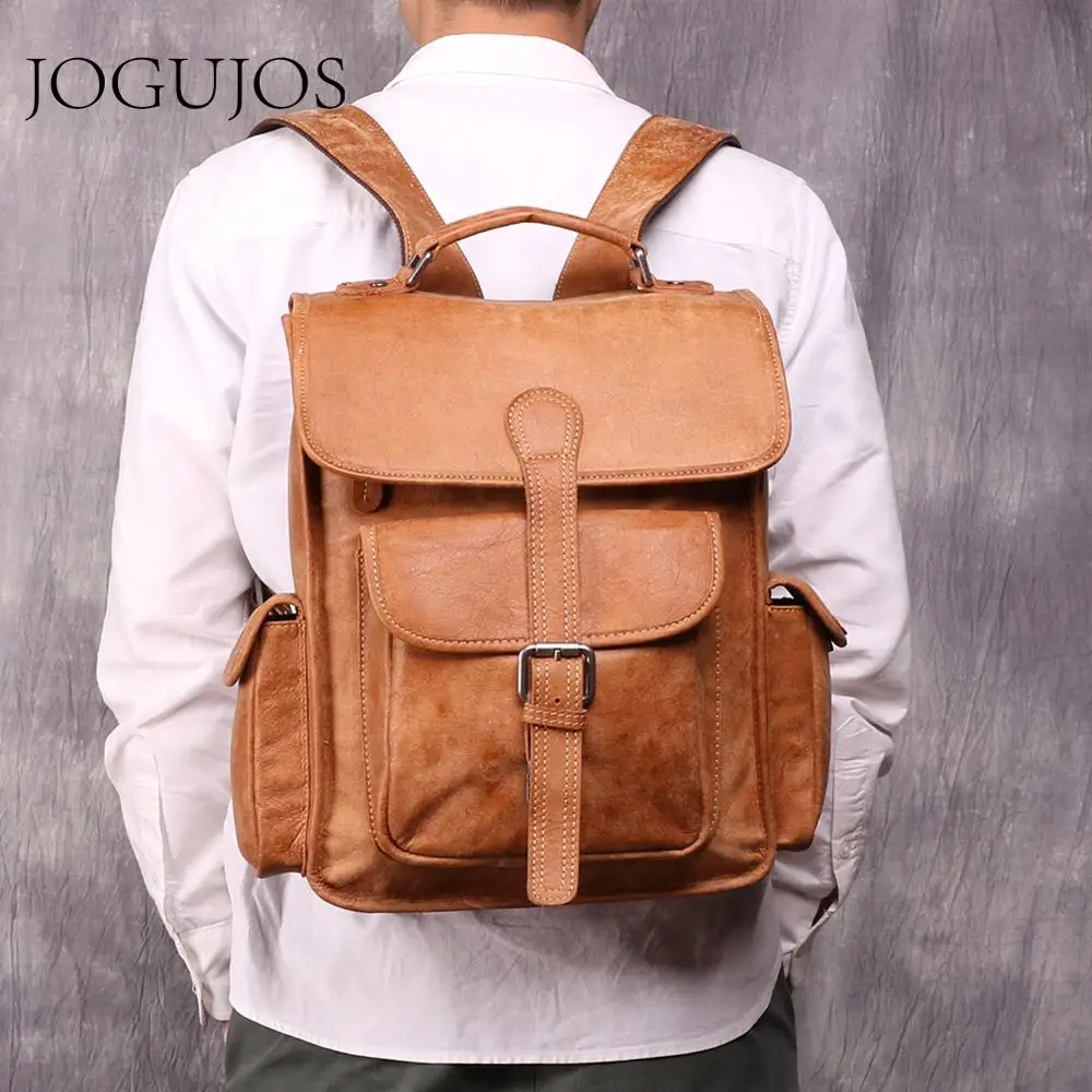 

JOGOJOS Luxury Leather Men's Backpack Genuine Leather Casual Backpack Fashion Laptop Male Daypacks Men Rucksack School Bag