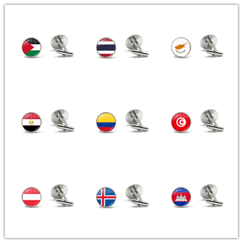 Palestine Thailand Cyprus Egypt Colombia Tunisia Austria Iceland Cambodia National Flag Glass Cabochon Cufflinks Button Gift | Украшения и