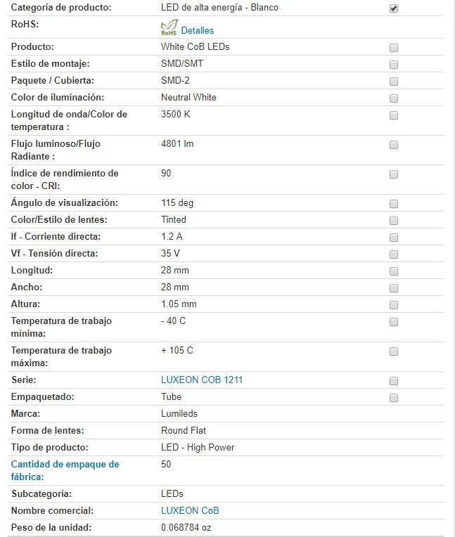 PHI luxion COB 1211 L2C2-35901211E1900 светодиодный светильник с бусинами, теплый белый 3500K 90 CRI