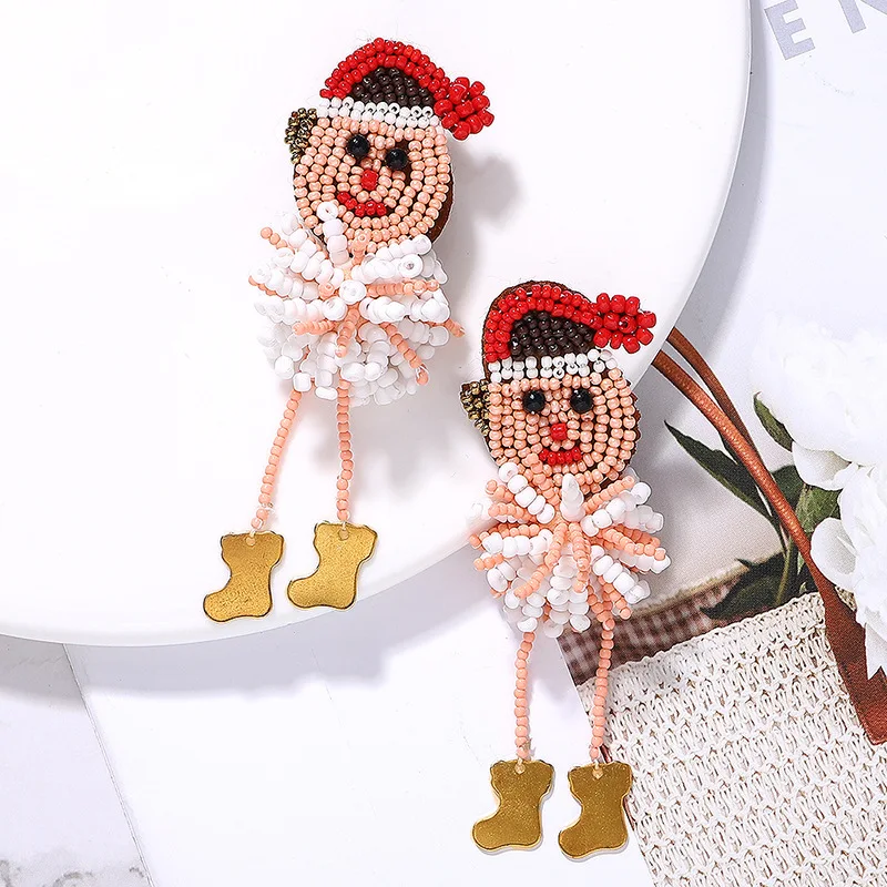 

Personality Handmade Weave Beads Animal Earrings Christmas Santa Claus Flamingo Earrings Creative Festival Gift Fashion Jewelry