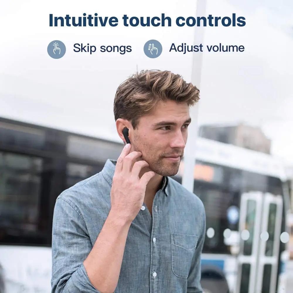 Бесплатные белые беспроводные наушники TicPods, наушники-вкладыши с Bluetooth, 18hr аккумулятор, быстрая зарядка, IPX5, водонепроницаемый, эргономичный дизайн